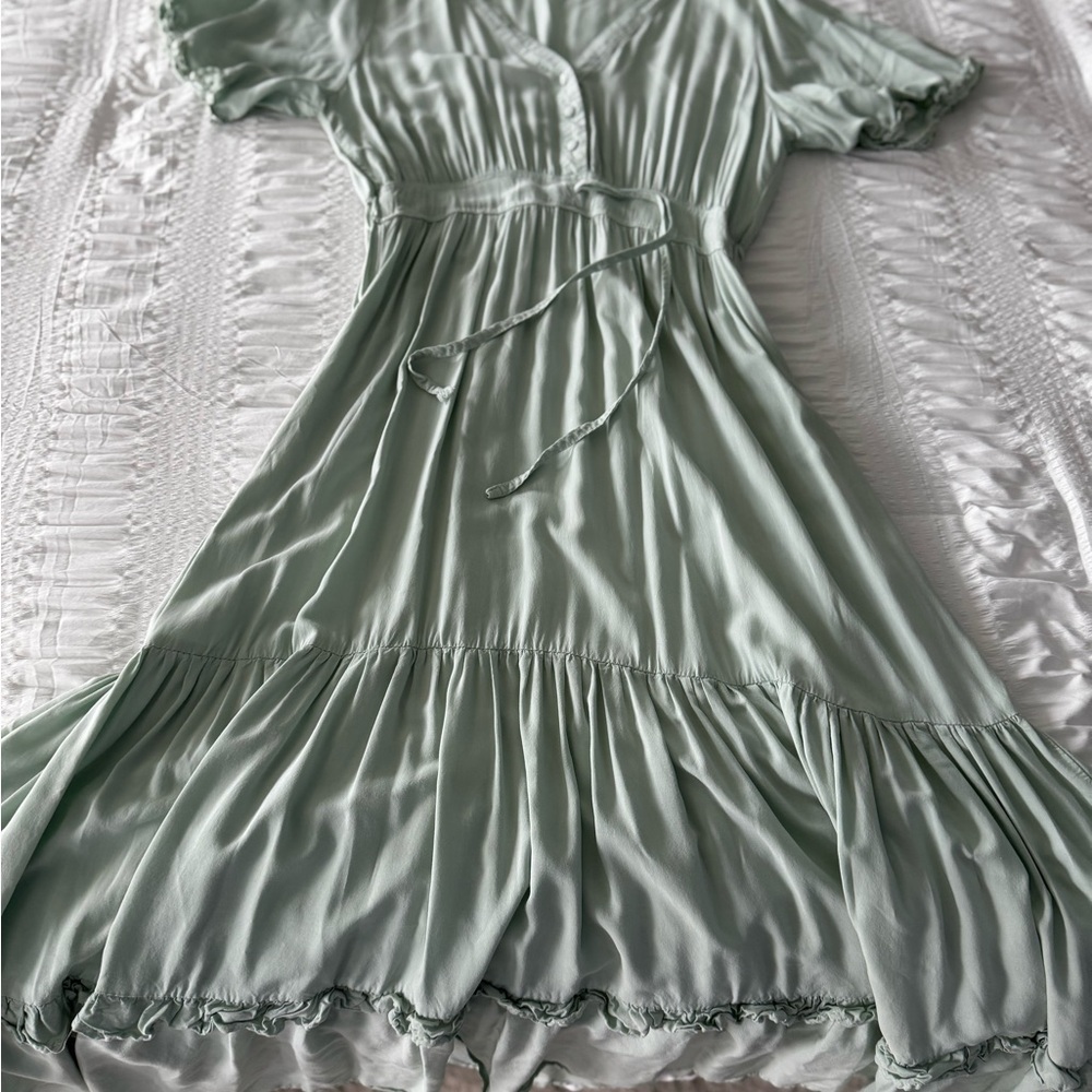 Light Sage Tiered Tie-Waist Women’s Dress